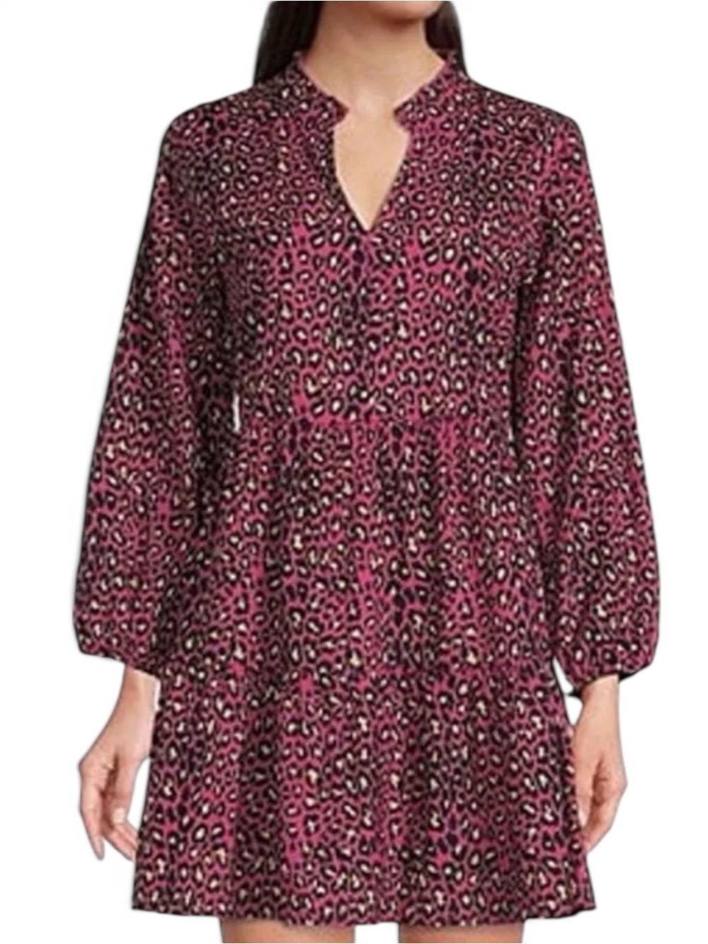 JUDE CONNALLY Monaco Mini Leopard Print Rosewood Hot Pink Babydoll Dress - Sz L